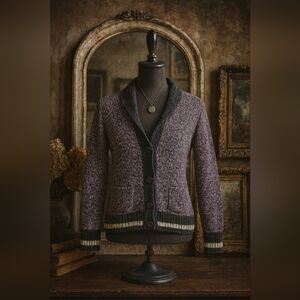 Roots Cabin Shawl Collar Sweater – Marled Purple/Black